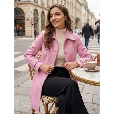 Женские куртки Allegra K Women's Peter Pan Collar Single Breasted Outwear Winter Buttoned Long Coat Charm pink X-Small — фото 4