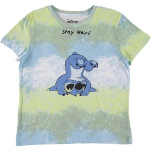Ladies Lilo and Stitch Shirt - Ladies Classic Lilo & Stitch Tee - Disney Lilo & Stitch Short Sleeve Washed Tie Dye Tee (Tie Dye, Small) - 1 of 4