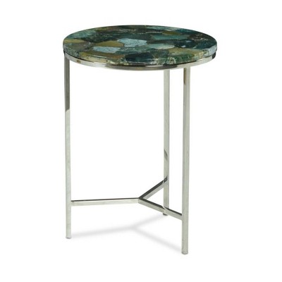 Foster Emerald Jasper Stone and Chrome Round Occasional Table