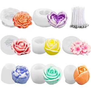 JDICTION 8Pcs Flower Silicone Molds - Rose/Tulip/Peony/Heart Shapes for Valentine Day, Candles, Soap, Chocolate, Butter - 1 of 4