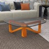 LeisureMod Coffee Table Triangular Glass Top Center Table with Glossy Ash Wood Base for Home Living Room Office Imperial Collection - image 2 of 4