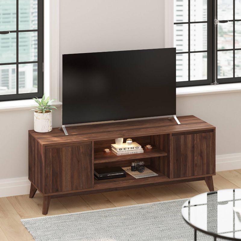 60&#34; Haisley Mid-Century Modern TV Stand for TVs up to 64&#34; with Adjustable Shelves Dark Walnut - Taylor &#38; Logan, 2 of 11