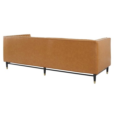 Devote Channel Tufted Vegan Leather Sofa in Tan