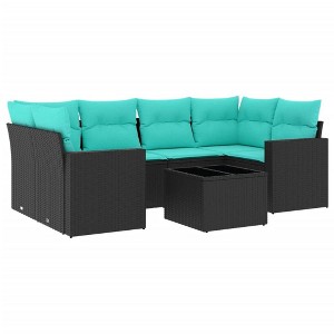 vidaXL 7 Piece Patio Sofa Set with Cushions Brown Poly Rattan - Black and Blue - 1 of 4
