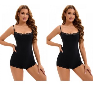 INSPIRE CHIC 2 Pcs Women's Lace Trim Cami Adjustable Straps Tummy Control Body Shapers - 1 of 4