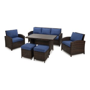 6 Piece Outdoor Patio Furniture Set with Cushions and Coffee Table - 1 of 4