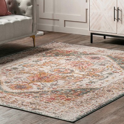 Beige Medallion Rectangular Easy Care Synthetic Rug
