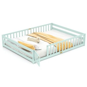 Costway Queen Size Floor Bed with Full Length Safety Guardrails & Door for Boys, Girls Pink/Gray/Natural/Icy Aqua/White/Mint Sky - 1 of 4