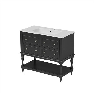 Tramull Bathroom Vanity with Undermount Sink, 4-Drawer Storage Cabinet, Solid Wood Frame Freestanding Vanity Set - 1 of 4