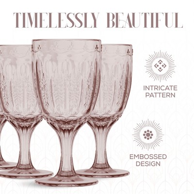 Elle Decor Pink Vintage Glass Wine Goblets Set, 10 oz
