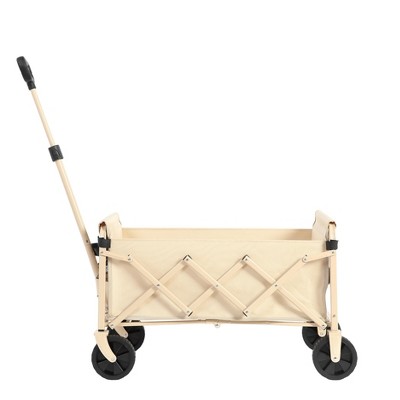 Vynxaria Lightweight Portable Heavy-Duty Folding Beach Wagon with Wheels,Large Capacity Utility Cart for Grocery,Camping,Shopping,Sports,Garden,Beige