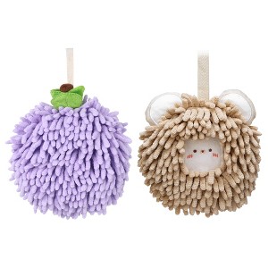 REGALWOVEN 2 Pcs Comfortable Soft Absorbent Chenille Ball Fuzzy Hand Towels - 1 of 4