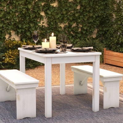 Antique Rustic White Solid Pine Farmhouse Dining Table