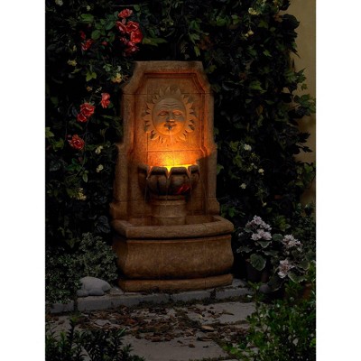 Rustic Faux Stone Outdoor Wall Water Fountain with LED Light