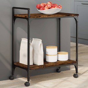 vidaXL Kitchen Trolley Smoked Oak 23.8 in.x12.2 in.x28.5 in. Engineered Wood - 1 of 4