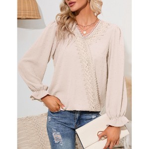 Womens Tops Long Sleeve Shirts V Neck Sweatshirt for Women Fall Fashion Trendy Clothes Casual Blouses - 1 of 4