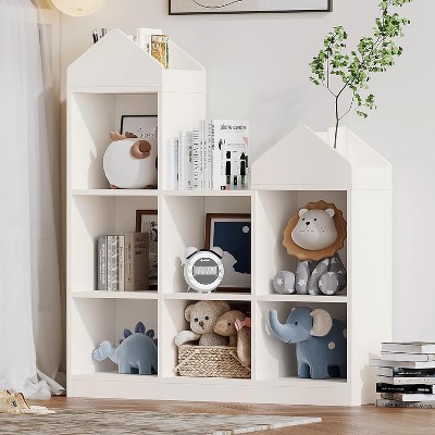 7-Cubby Wooden Toy Storage Organizer - White Kids Bookshelf for Playroom Nursery Kids Room