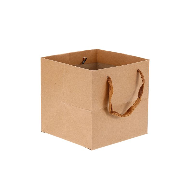 Unique Bargains Square Paper Bag with Handle Bouquet Packaging Gift Bag for Party Favor Brown 8''x8''x8'' 10 Pcs, 1 of 6