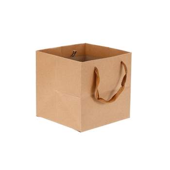 Unique Bargains Square Paper Bag with Handle Bouquet Packaging Gift Bag for Party Favor Brown 8''x8''x8'' 10 Pcs