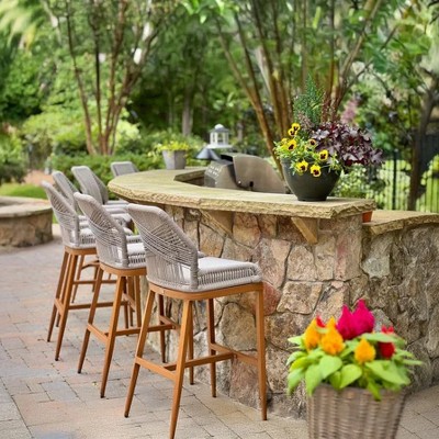 PURPLE LEAF Bar Stools Set of 2 Height Metal Bar Chairs with Back Modern Aluminum Tall Comfy Wicker Woven Boho Barstools Garden Pool Patio Outdoor