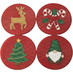 Folkulture Christmas Coasters Set of 4, 4" Boho Costers for Christmas Table Décor  as a Christmas Gift Set (Holiday Magic) - 1 of 4