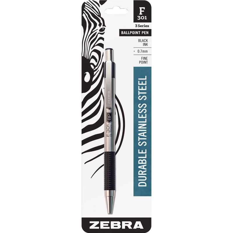 Zebra Ballpoint Pen Refillable .7mm Stainless Steel/Black 27111, 1 of 2