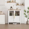 White Sideboard Buffet Cabinet with Two Glass Doors Compact Modern Farmhouse Storage White - 2 of 4