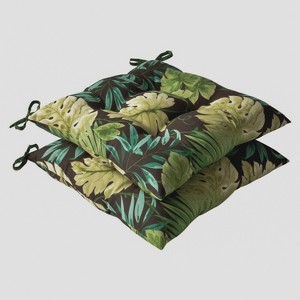 Outdoor 2-Piece Tufted Chair Cushion Set - Brown/Green Floral - Pillow Perfect - 1 of 4