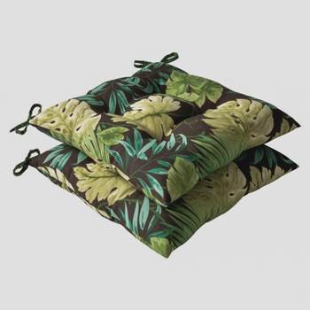 Outdoor 2-Piece Tufted Chair Cushion Set - Brown/Green Floral - Pillow Perfect