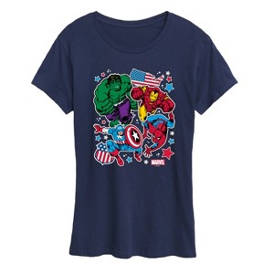 Women's - Marvel - Avengers America Stickers Style Short Sleeve Graphic T-Shirt - 1 of 4