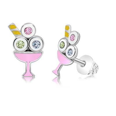 Chanteur Hypoallergenic Kids Jewelry Accessories Ice cream CZ White Gold Palladium Plating Stud Earrings Surgical Titanium Posts