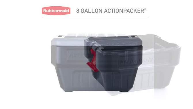 Rubbermaid 8 Gallon Action Packer Lockable Latch Indoor and Outdoor Storage Box Container, Black (4 Pack), 2 of 8, play video