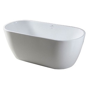 FerdY Bali 59 Inch Oval Glossy Acrylic Freestanding Soaking Bathtub with Toe Tap Brushed Nickel Drain and Classic Slotted Overflow, White - 1 of 4