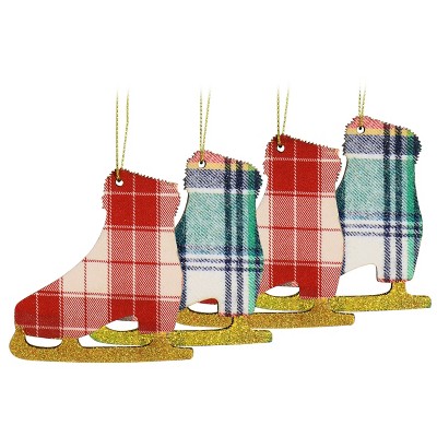 Gibson Holiday Ice Skate Ornament 4 Piece Set in Red and Green