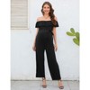 Coolmee Womens Off Shoulder Maternity Jumpsuits Casual Ruffle Sleeves Belted Wide Leg Romper Jumpsuits With Pockets - 2 of 4