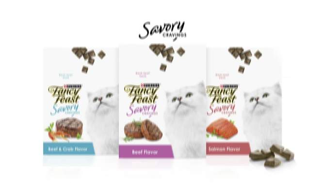 Fancy Feast Savory Cravings Beef and Crab Dry Holiday Cat Treats - 1oz, 2 of 10, play video