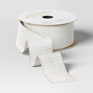 15' Christmas Modern Heritage Premium Ribbon White and Gold - Wondershop™ - 1 of 3