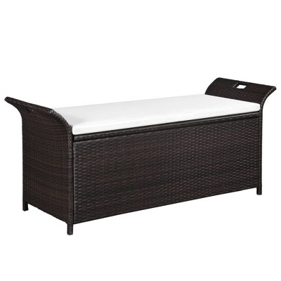 vidaXL Storage Bench with Cushion 54.3Inch Poly Rattan Brown
