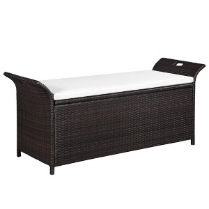 vidaXL Storage Bench with Cushion 54.3Inch Poly Rattan Brown - 1 of 4