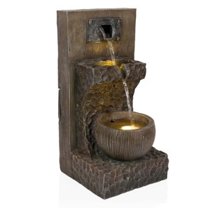 Alpine Corporation 20" 3-Tier Cascading Sculptural Fountain with Warm White LED Lights: Electric Polyresin Garden Decor - 1 of 4