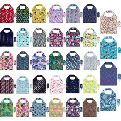 34 Pcs Reusable Floral Grocery Bags Foldable Nylon Tote Bags