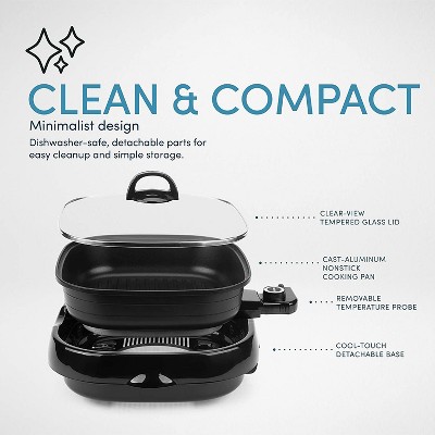 Aroma Black 4Qt 3-in-1 Electric Indoor Grill with Glass Lid