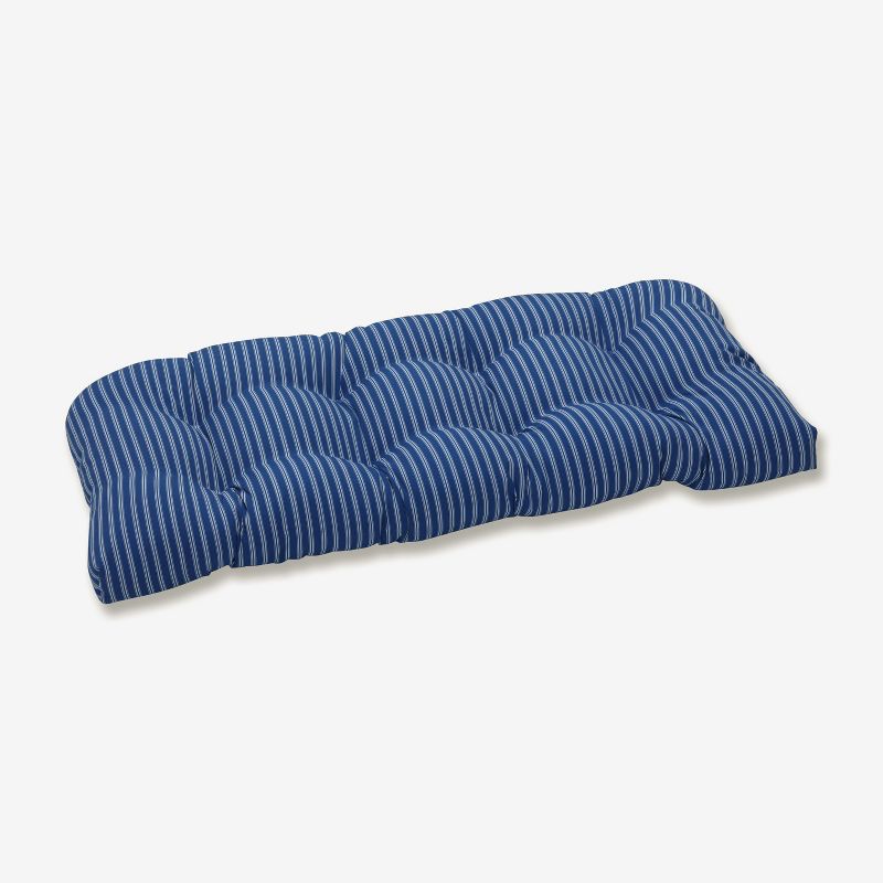 Resort Stripe Wicker Outdoor Loveseat Cushion Blue - Pillow Perfect, 1 of 7