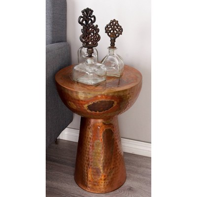 Vintage-Inspired Copper Metal Round Accent Stool - 22.5" x 15.4"