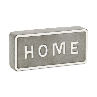 Cheung's Sandevis Gray and White Metal Home Table Sign