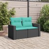 vidaXL Patio Sofa with Cushions - 2-Seater Black Poly Rattan Outdoor Loveseat for Garden, Deck, Patio - UV Resistant, Washable Covers - 3 of 4