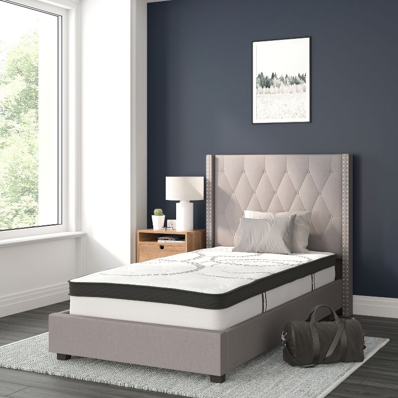 Flash Furniture Riverdale Tufted Upholstered Platform Bed with 10 Inch CertiPUR-US Certified Foam and Pocket Spring Mattress, 2 of 11