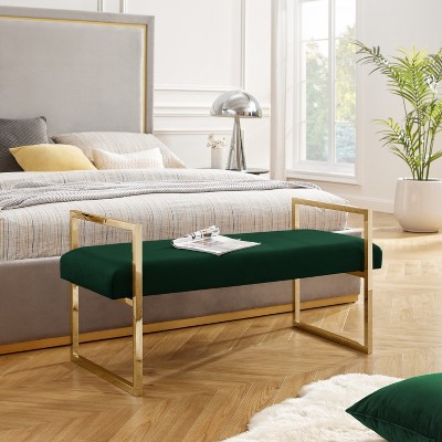 Inspired Home Dalia Velvet/PU Leather Bench with Gold/Chrome Frame
