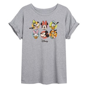 Women's - Disney - Minnie Mickey Donald Daisy Goofy Pluto Smiling Oversized Graphic T-Shirt - 1 of 4