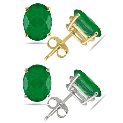 Pompeii3 1.00CT Emerald Studs 14K White or Yellow Gold